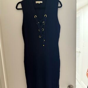 Elegant Navy Lace-Up Sweater Dress size XL Michael Kors